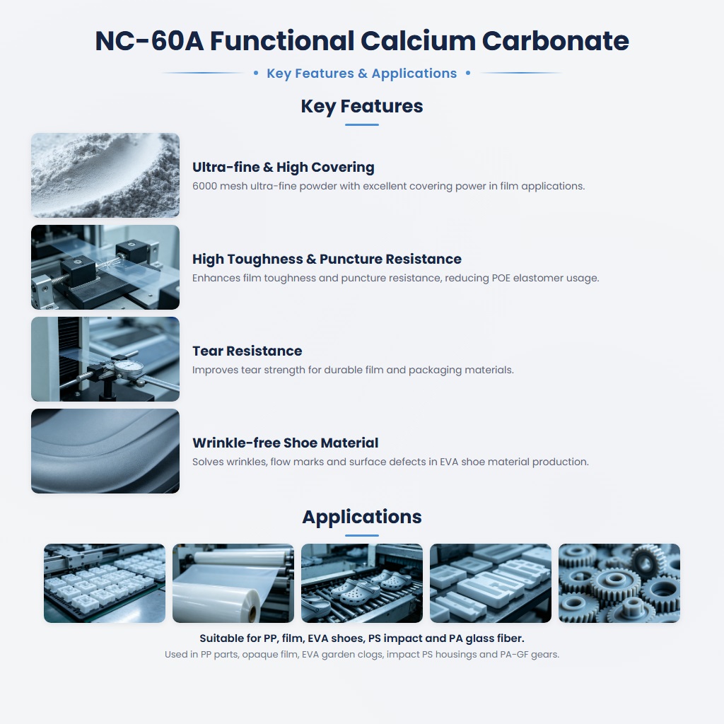 NC-60A Applied-Grade Ultra-Fine Calcium Carbonate for Enhanced Films, PP and EVA Footwear - Image 2
