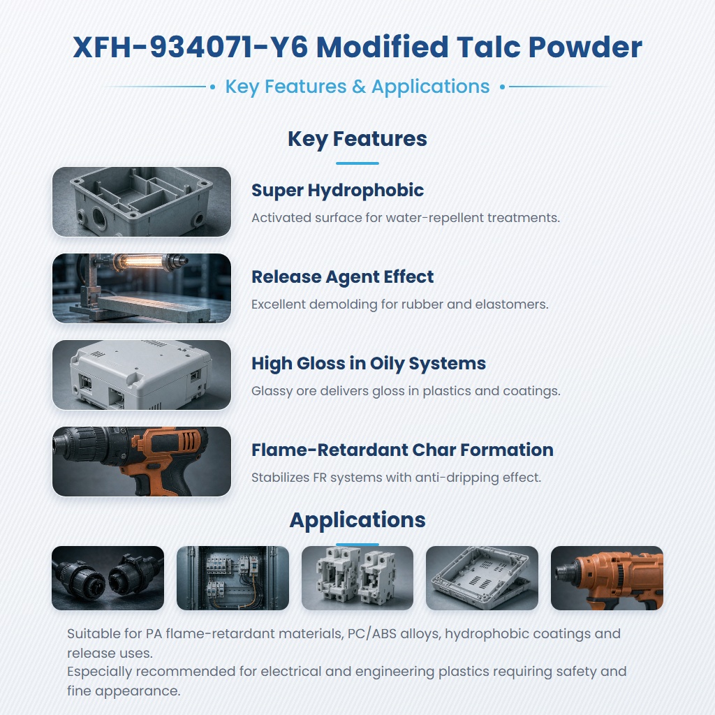 XFH-934071-Y6 Ultra-Hydrophobic Talc for Release, Gloss, and Flame Retardant Use - Image 2