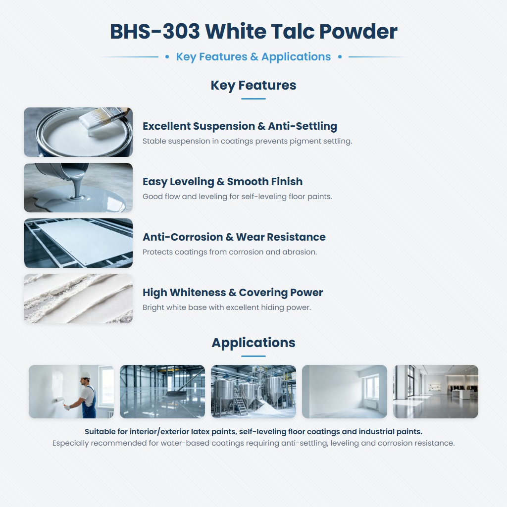 BHS-303 High-Whiteness Talc Powder for Self-Leveling and Corrosion-Resistant Coatings - Image 2