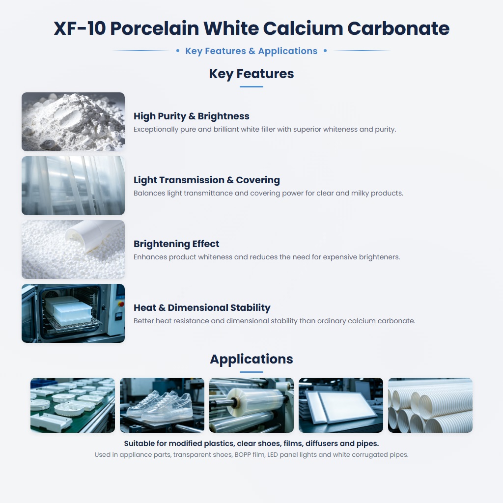 XF-10 High Purity White Calcium Carbonate Powder for Enhanced Brightness & Translucency - Image 2