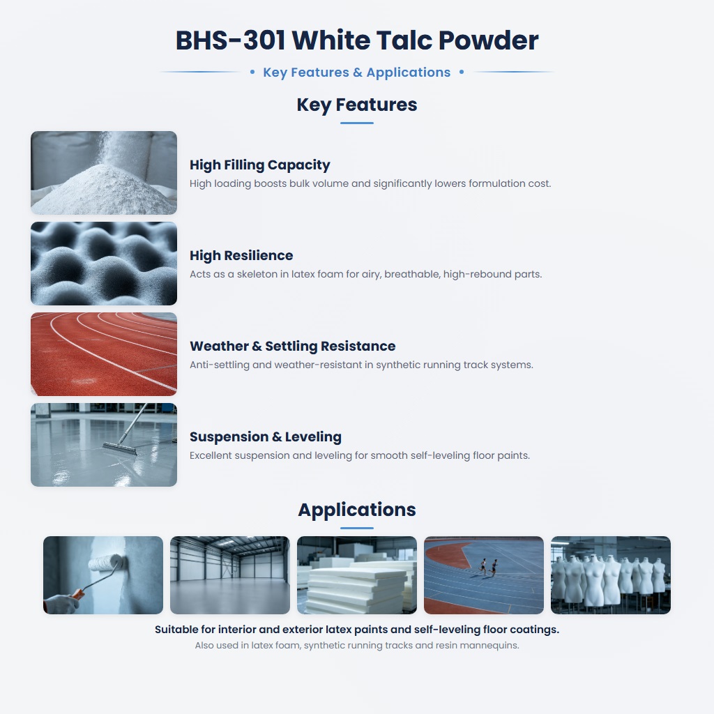 BHS-301 High-Filling Talc Powder for Foam Latex and Weather-Resistant Flooring Applications - Image 2