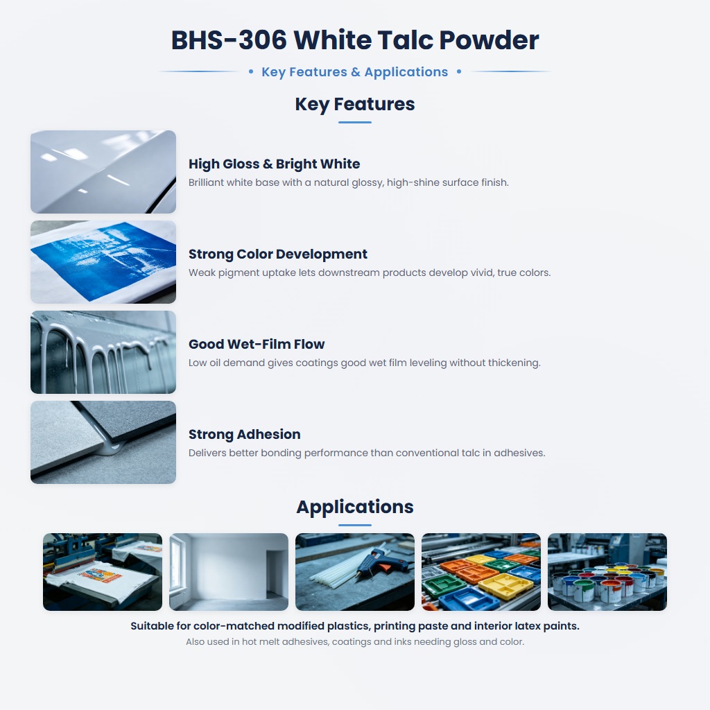 BHS-306 High Gloss Bright White Talc with Superior Color Development and Strong Adhesion - Image 2