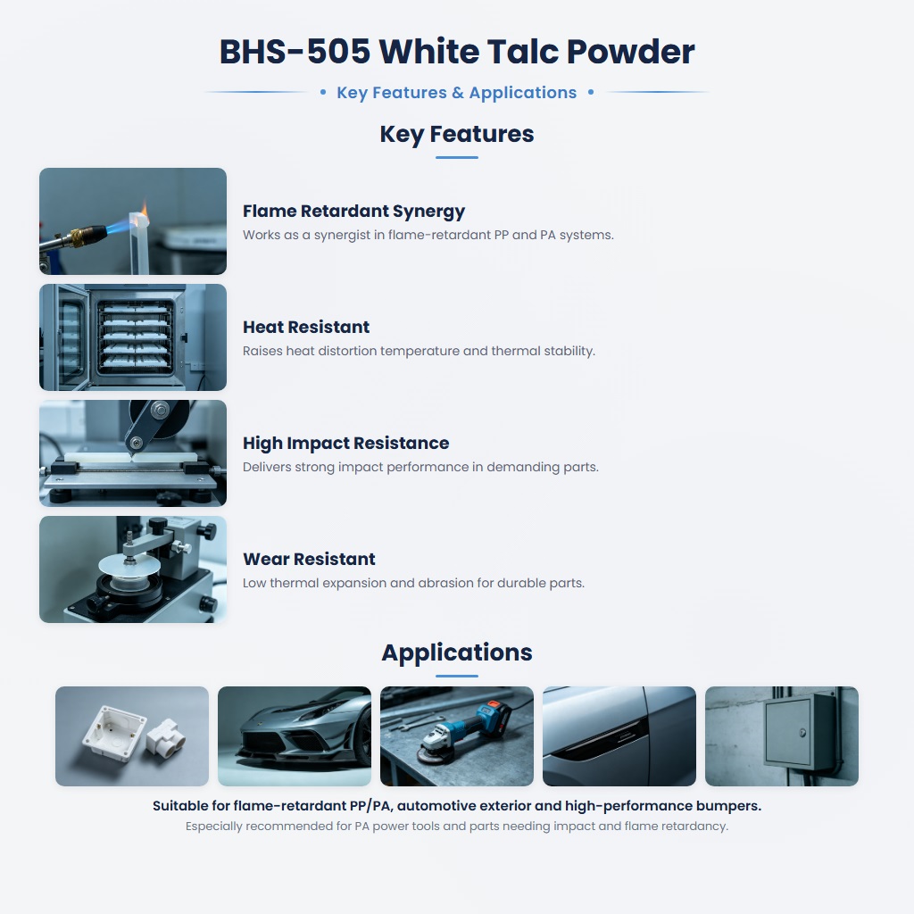 BHS-505 Flame Retardant Synergistic Talc with High Heat Resistance and Impact Strength - Image 2