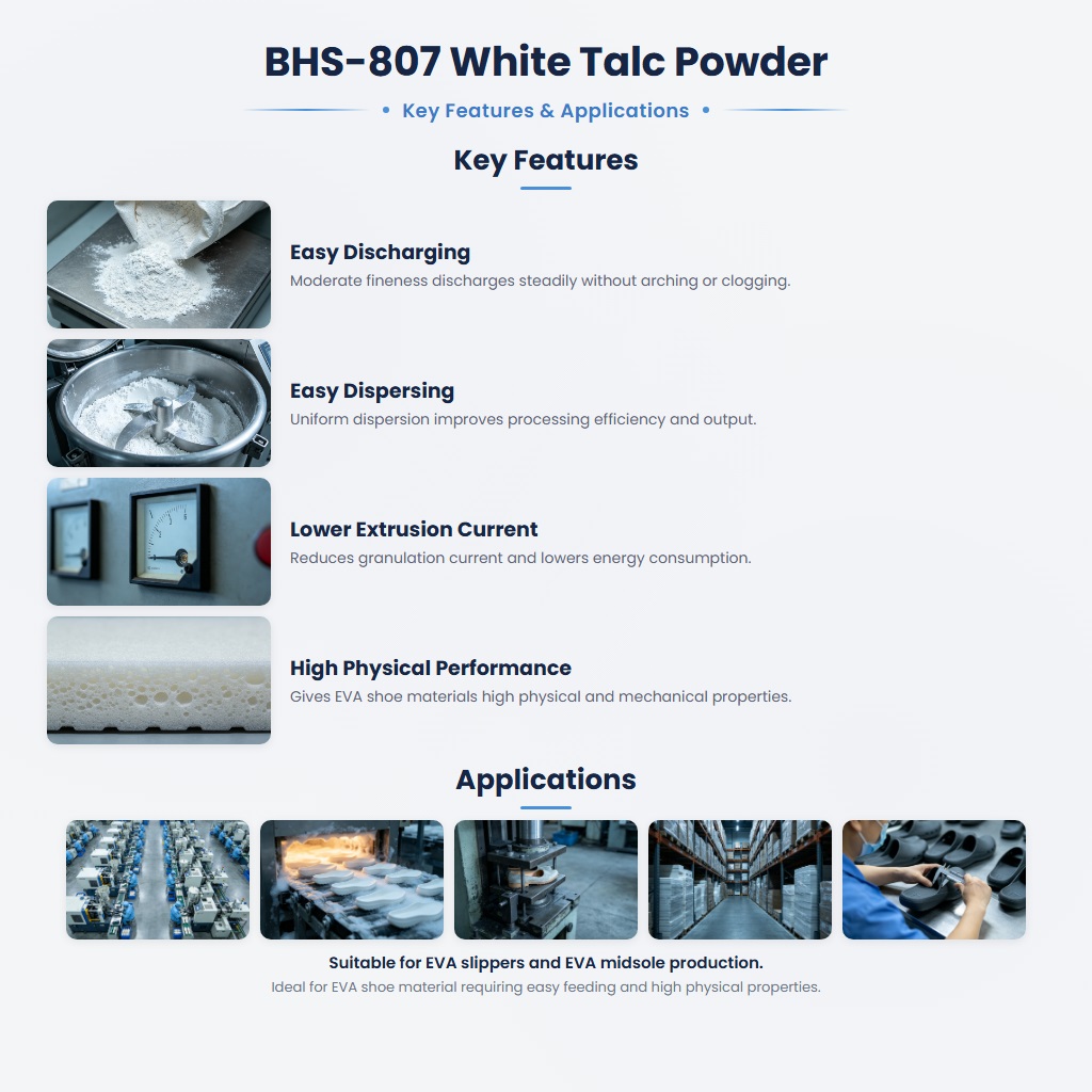 BHS-807 Talc for Footwear Industry – Easy Feeding and Dispersion for EVA Shoe Materials - Image 2