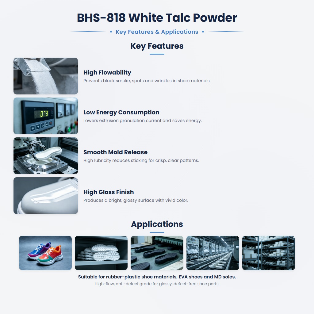 BHS-818 High-Flow Talc for Footwear – Easy Dispersion, Anti-Black Smoke, High Gloss - Image 2