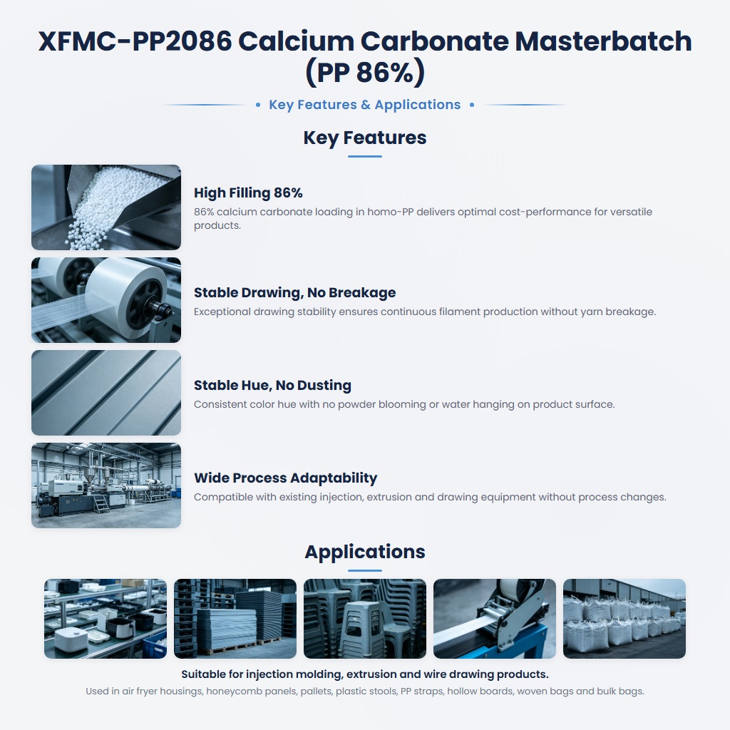 XFMC-PP2086 High-Whiteness Calcium Carbonate Masterbatch for Injection, Extrusion & Raffia - Image 2