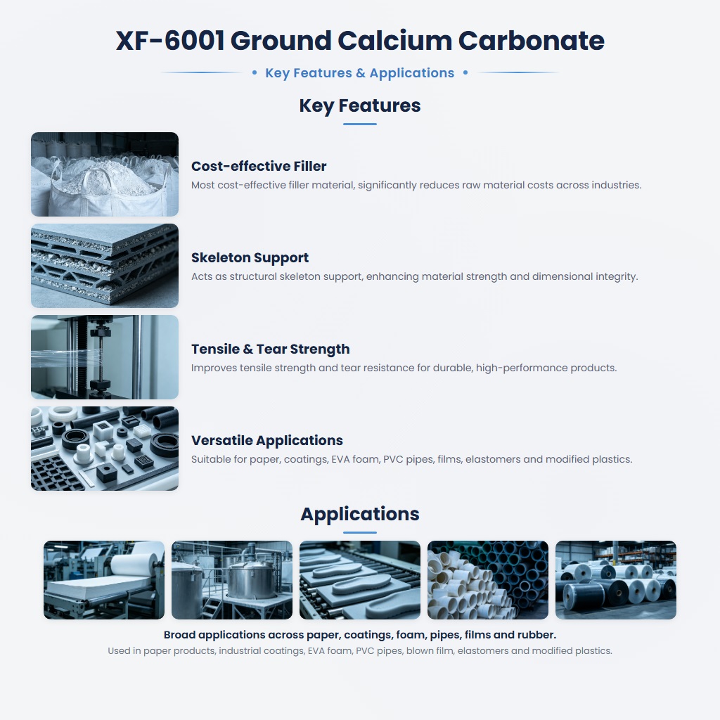 XF-6001 Cost-Effective Ground Calcium Carbonate (GCC) Filler for Plastics and Rubber - Image 2